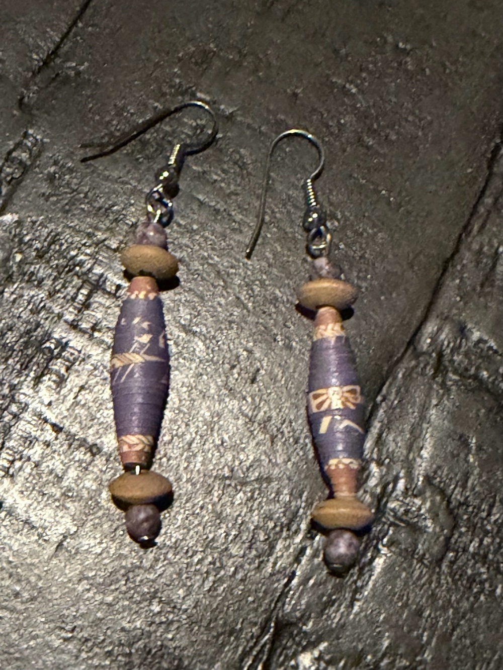 Handmade Purple Paper Bead Drop Earrings